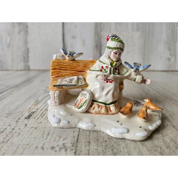 Walter brockmann bird lady bench people accessory vintage village Xmas decor rar - Picture 1 of 8